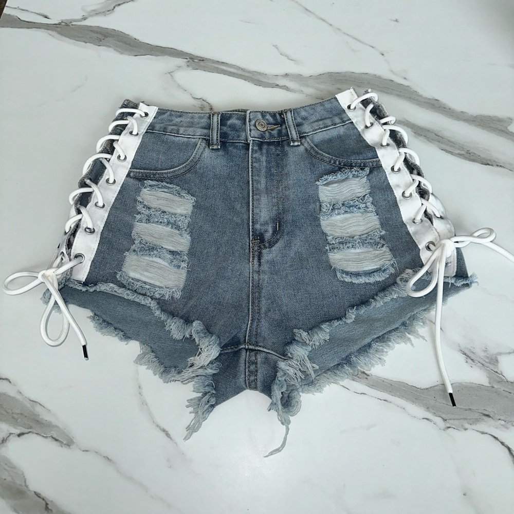 Denim shorts with tie up side!